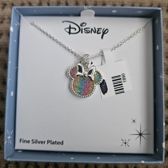 Disney Necklace Fire Silver Plated 16” Silver Plated Mickey Minnie Mouse NWOT - Picture 1 of 7